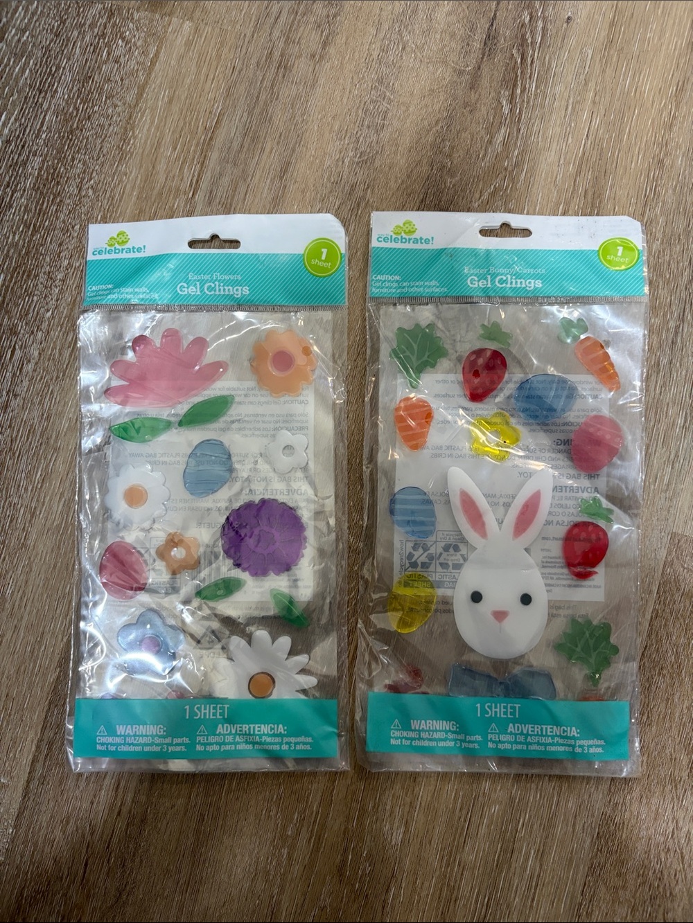 Easter set of 2 Gel Clings - Assorted Pink, Purple, Green, White Shapes
